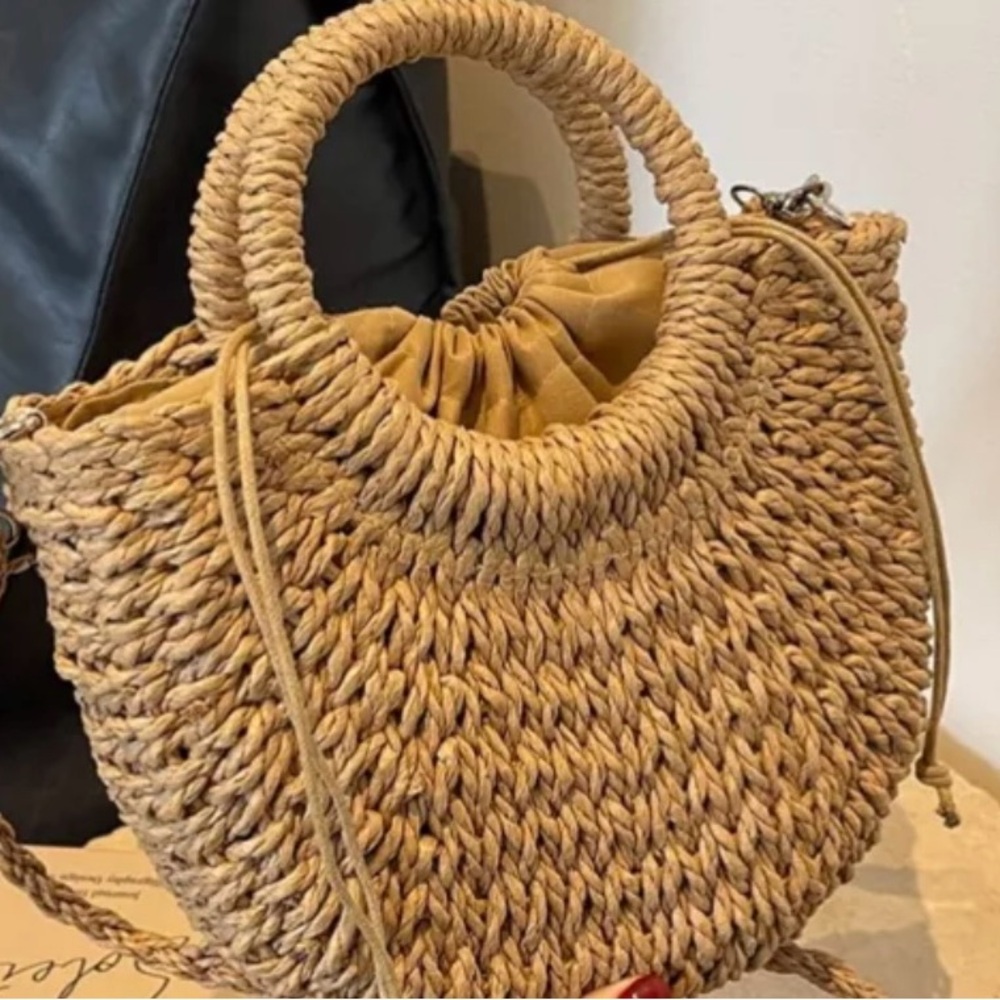 Summer Straw Beach Woven Boho Shoulder Crossbody Tote Bag Round Rattan Handbag